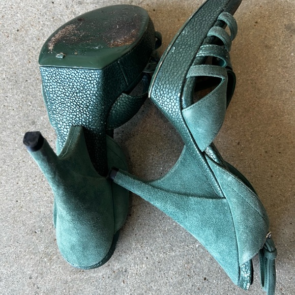 YSL - women's size 36.5 designer heels in dark green. - Picture 4 of 7